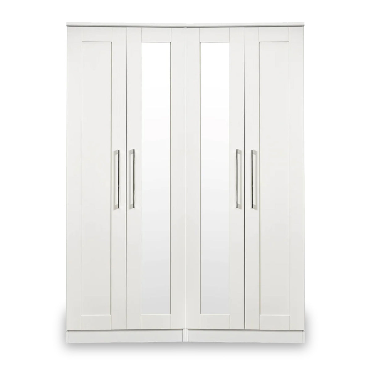 Bellamy White Tall 4 Door 2 Central Mirrored Wardrobe from Roseland Furniture