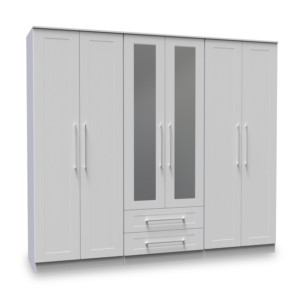 Bellamy Grey Tall 6 Door 2 Drawer with Mirrors Wardrobe by Roseland