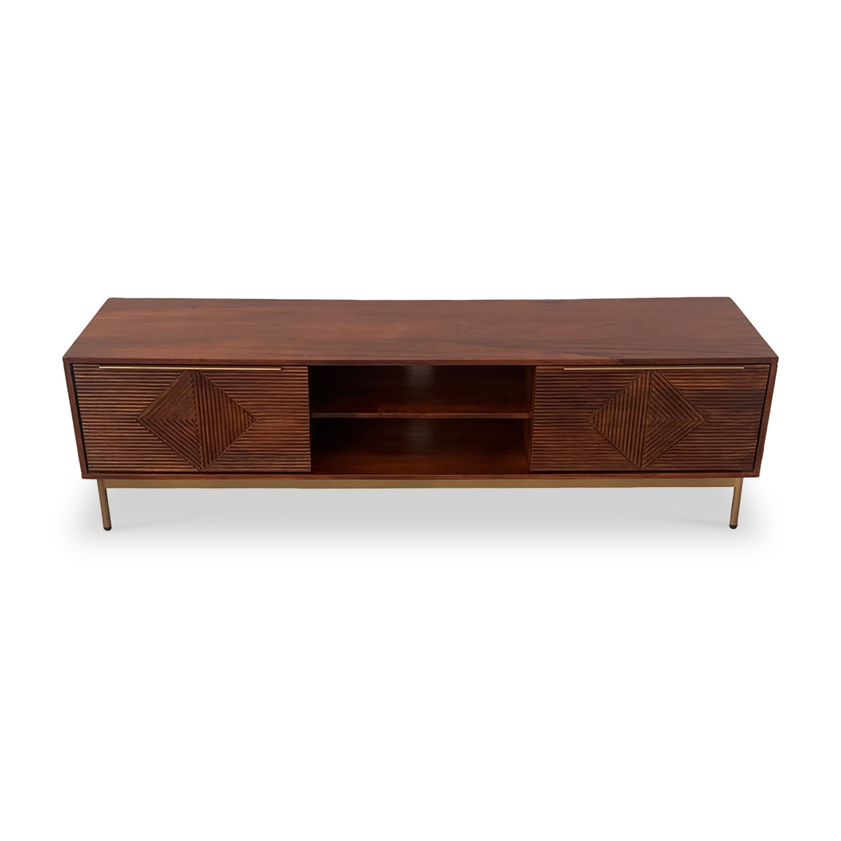 Beau Grooved Mango Wood Extra Large TV Unit with 2 Doors