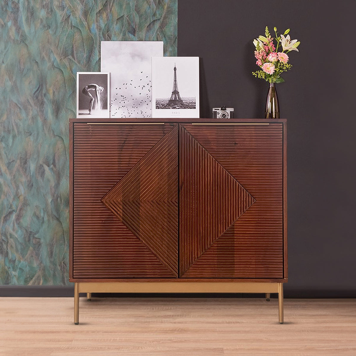 Beau Grooved Mango Wood 2 Door Sideboard for living room