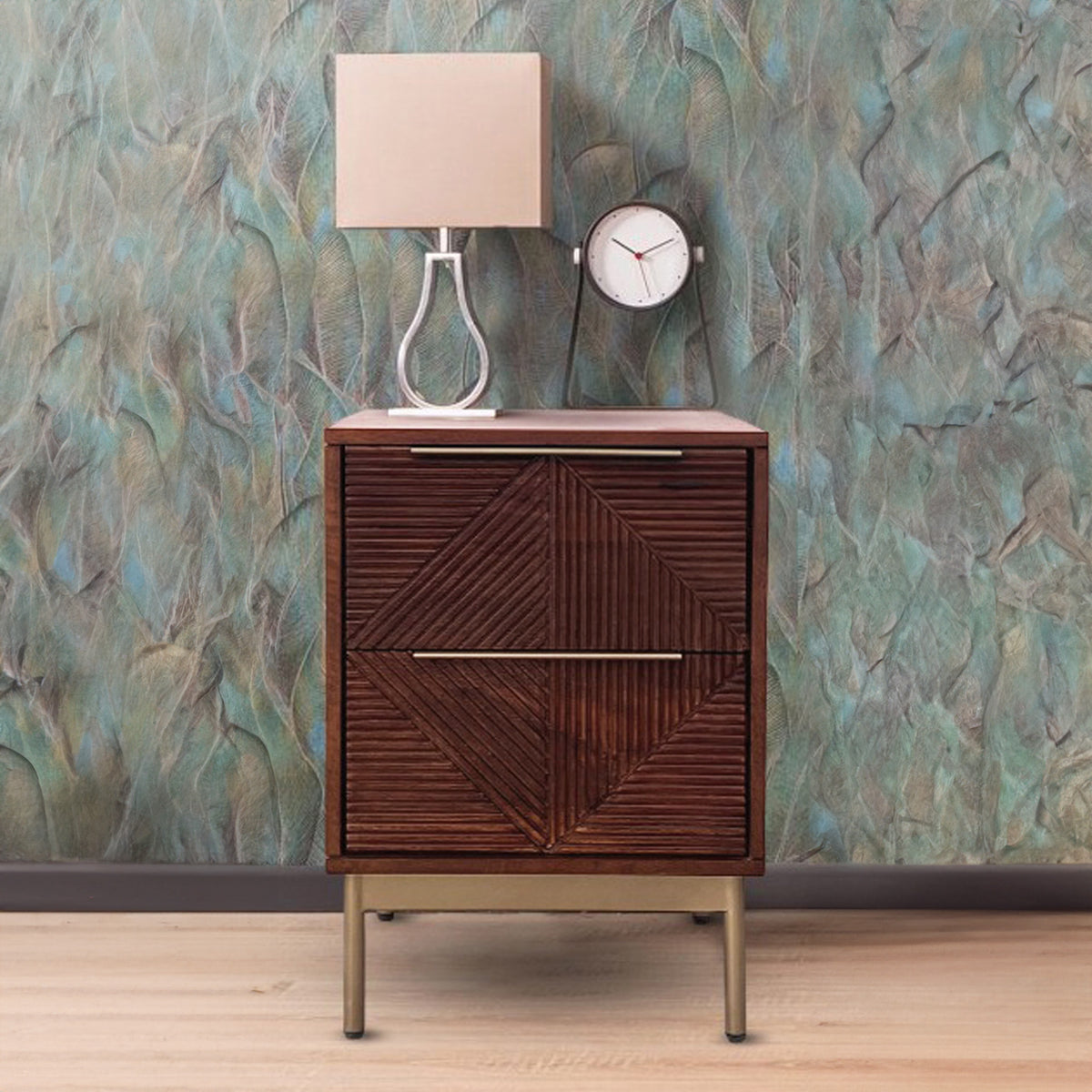 Beau Grooved Mango Wood 2 Drawer Bedside Cabinet for Bedroom