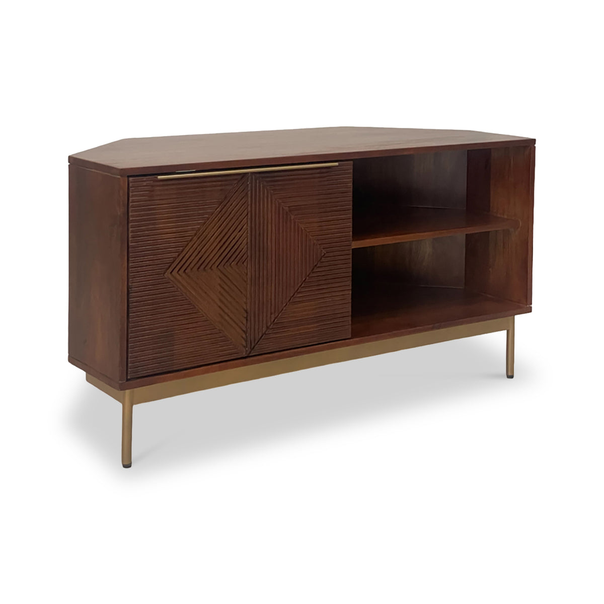 Beau Grooved Mango Wood Corner TV Unit from Roseland Furniture