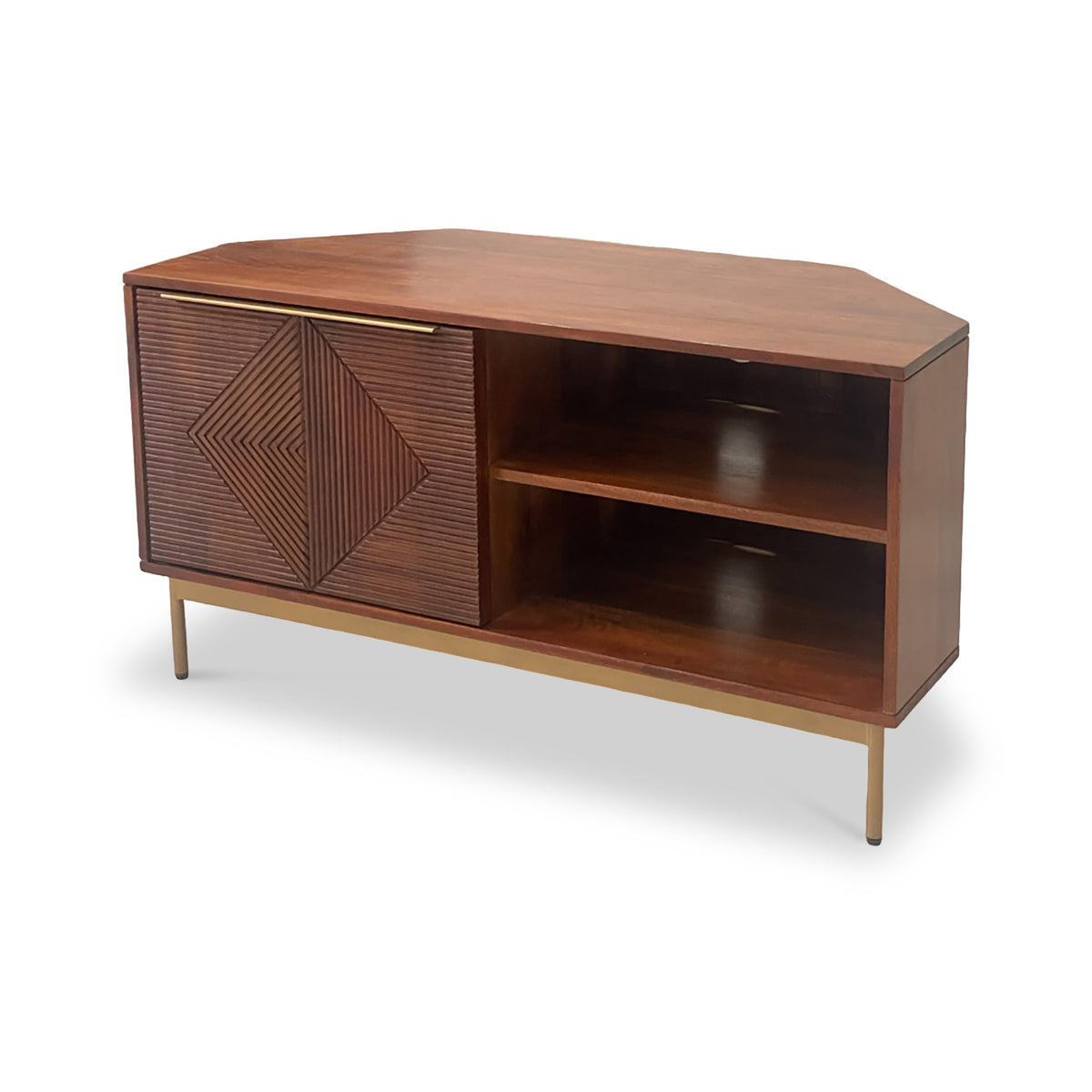 Beau Grooved Mango Wood Corner TV Stand