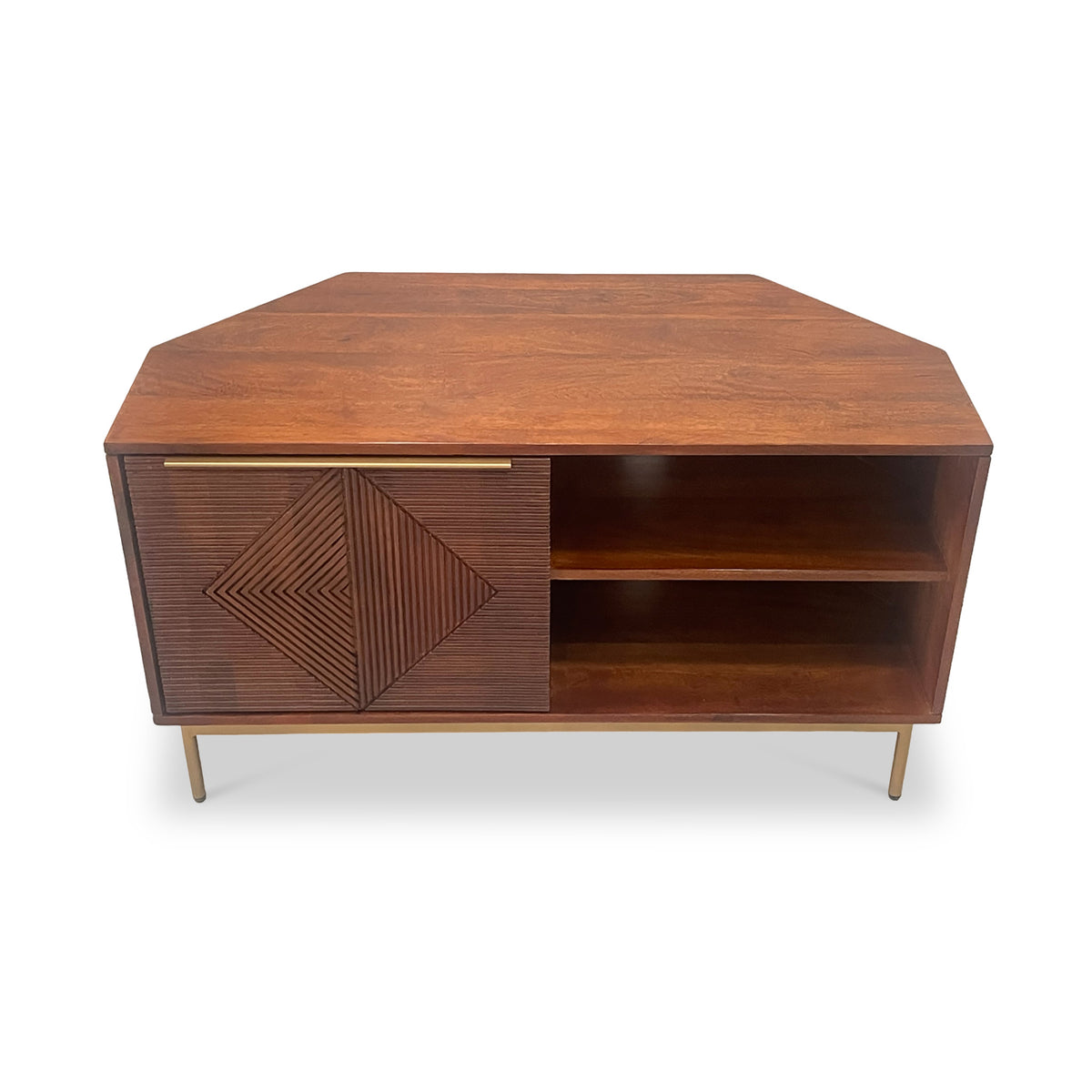 Beau Grooved Mango Wood Corner Entertainment Unit
