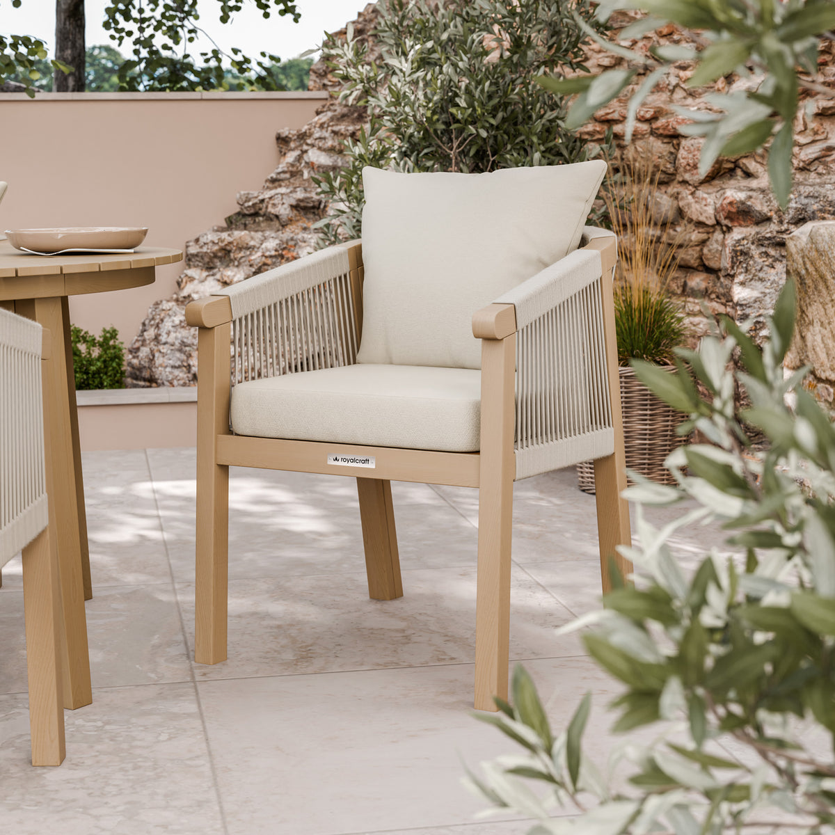 FSC 1 Roma 120cm Round Table w 4 Roma Dining Chairs Concrete Insert from Roseland Furniture