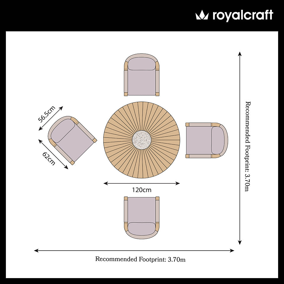FSC 1 Roma 120cm Round Table w 4 Roma Dining Chairs Concrete Insert from Roseland Furniture