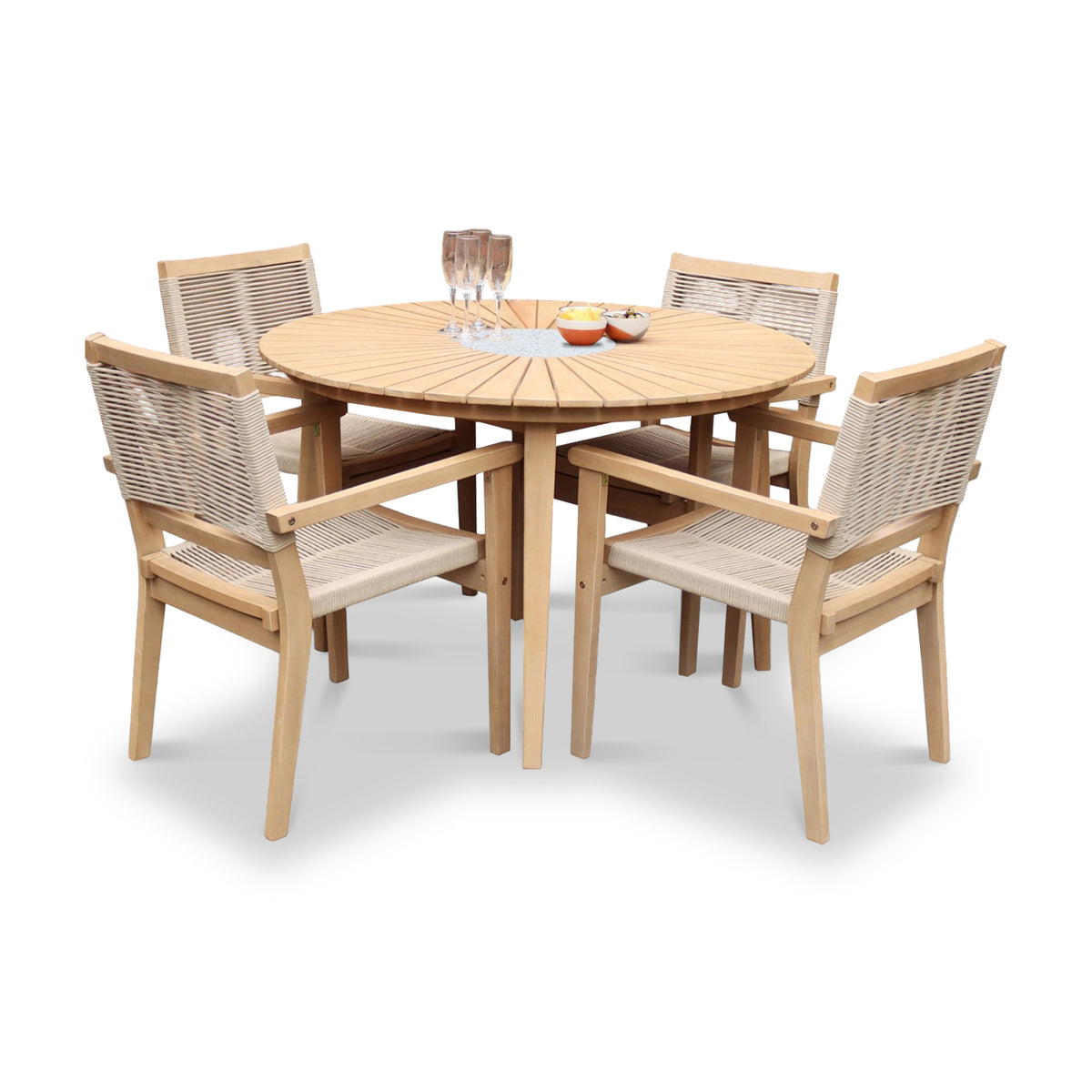 Roma 120cm Round Table 4 Roma Rope Stacking Chairs Concrete Insert from Roseland Furniture