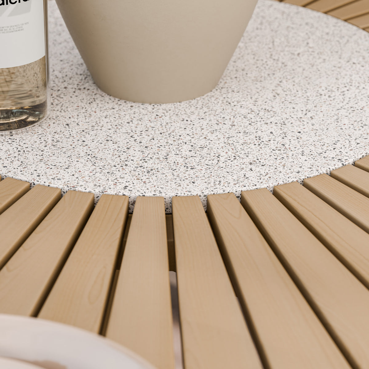 Roma 120cm Round Table 4 Roma Rope Stacking Chairs Concrete Insert from Roseland Furniture