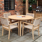 Roma 120cm Round Table 4 Roma Rope Stacking Chairs Concrete Insert from Roseland Furniture
