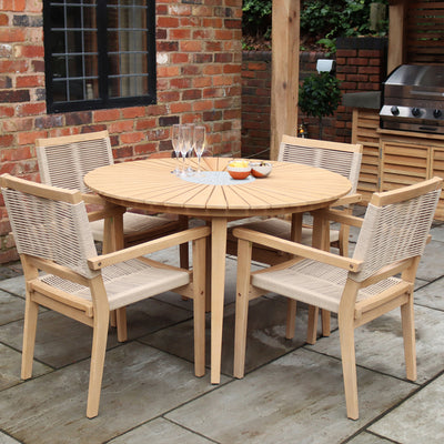 Roma FSC 4 Seater Round Sunray with Concrete Insert Dining Set with Roma Rope Stacking Chairs