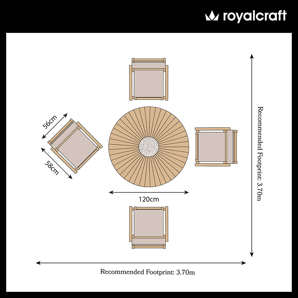 Roma 120cm Round Table 4 Roma Rope Stacking Chairs Concrete Insert from Roseland Furniture