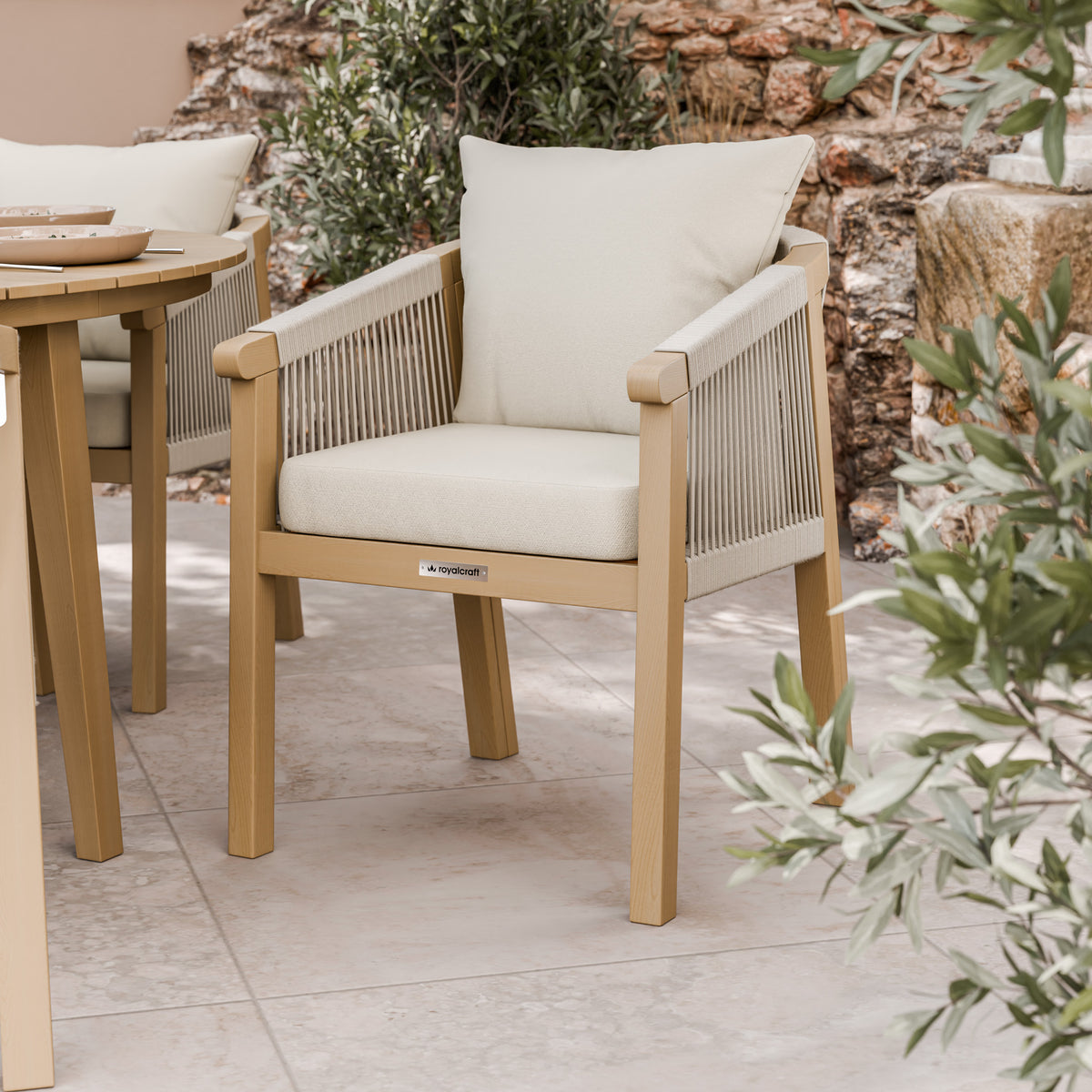 FSC 1 Roma 150cm Round Table w 6 Roma Dining Chairs Concrete Insert from Roseland Furniture