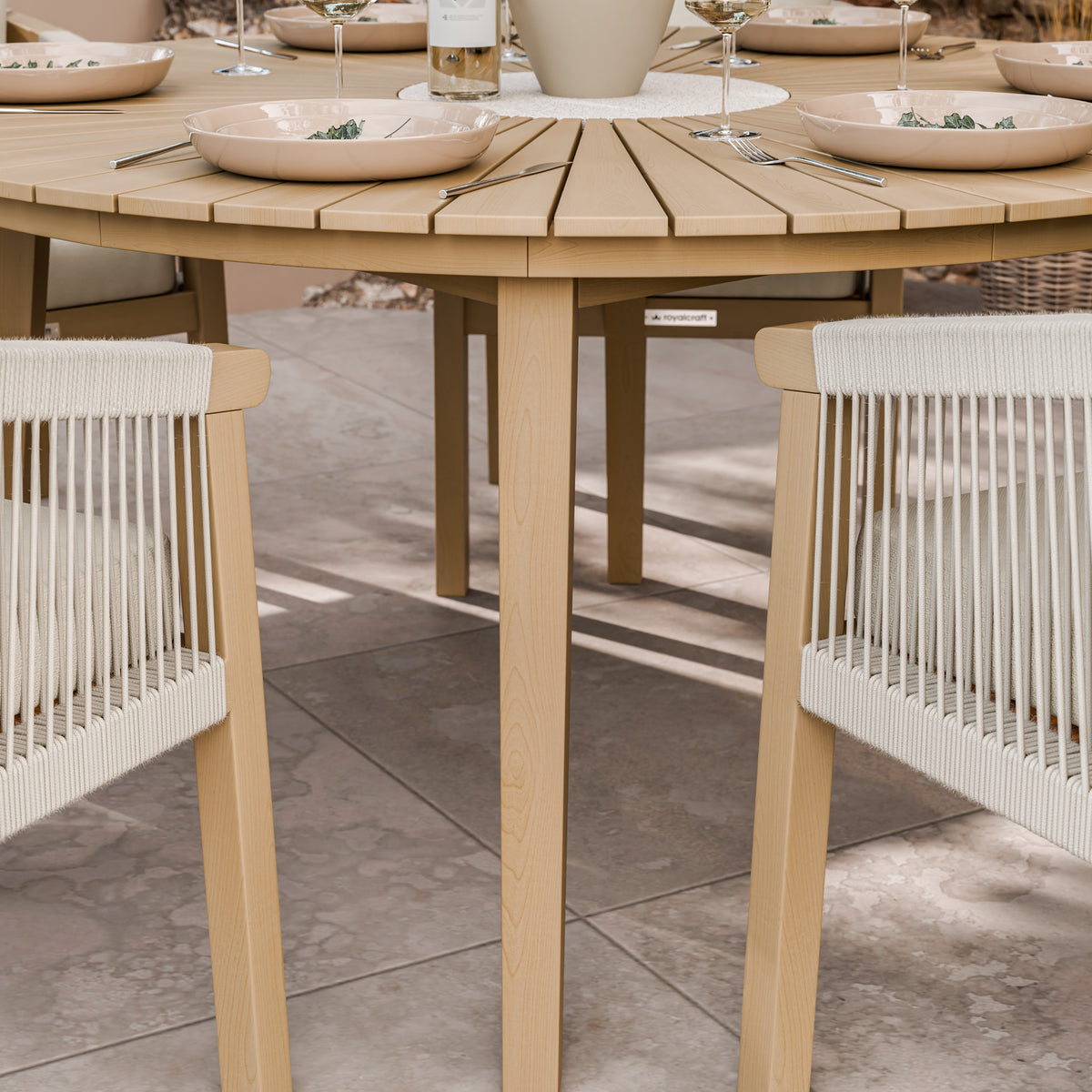 FSC 1 Roma 150cm Round Table w 6 Roma Dining Chairs Concrete Insert from Roseland Furniture