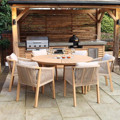 Roma FSC 6 Seater Round Sunray with Concrete Insert Dining Set with Roma Dining Chairs