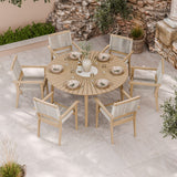 FSC 1 Roma 150cm Round Table w 6 Roma Rope Stacking Chairs Concrete Insert from Roseland Furniture