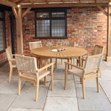 FSC 1 Roma 150cm Round Table w 6 Roma Rope Stacking Chairs Concrete Insert from Roseland Furniture