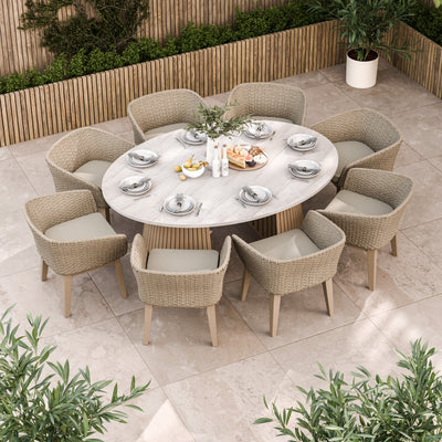 Saturn 8 Seater Ellipse D Conical Dining Set with Eden Dawn Dining Chairs