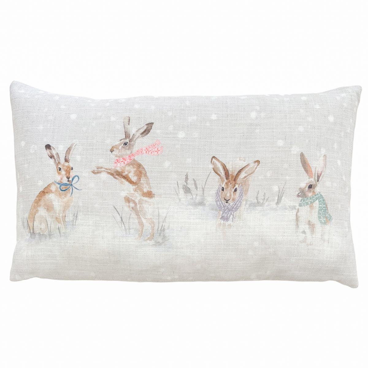 Snowy Hare 50cm Bolster Cushion by Roseland Furniture