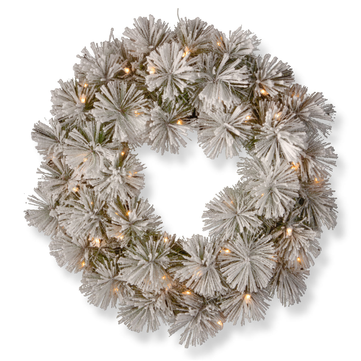 Snowy Bristle Pine Warm White LED 24" Wreath from Roseland Furniture