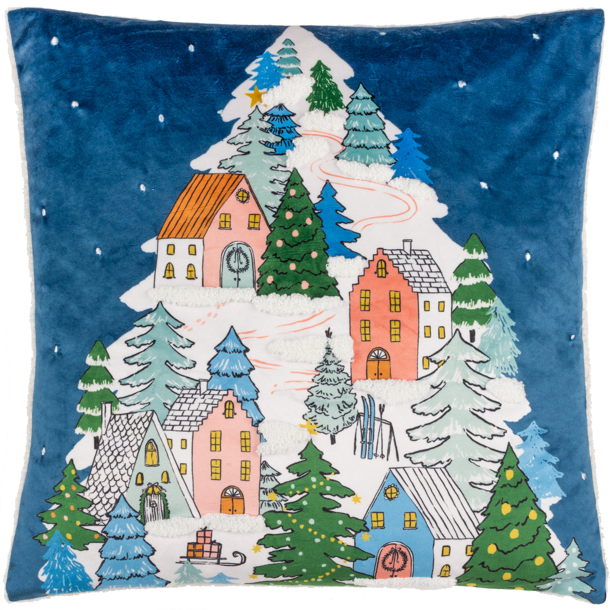 Snowy Village Tree 45cm Cushion by Roseland Furniture