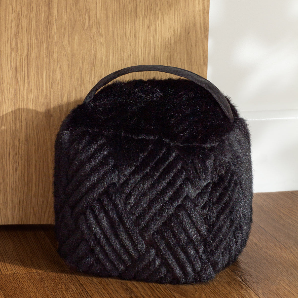 Sonnet Jet Black Faux Fur Doorstep for living room or bedroom