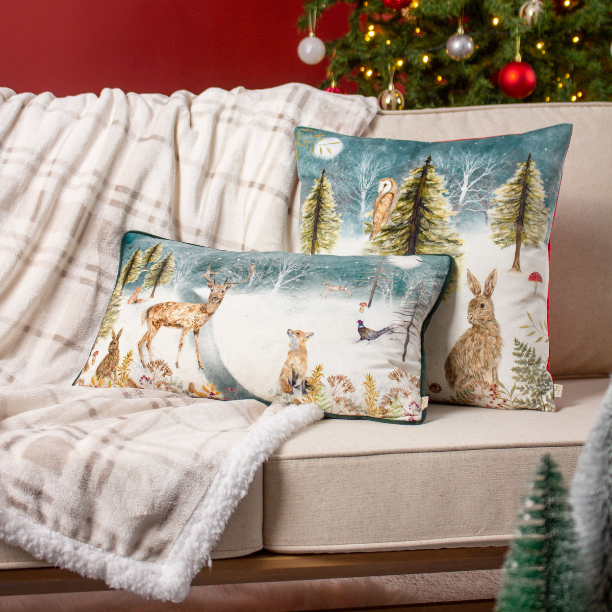 Stag Winter 50cm Bolster Cushion by Roseland Furniture