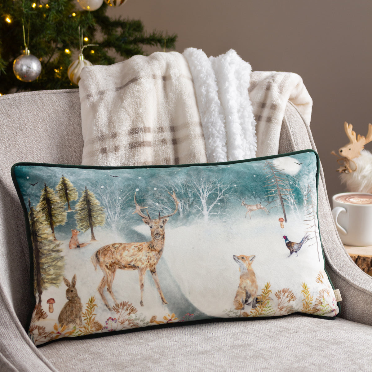 Stag Winter 50cm Bolster Cushion by Roseland Furniture