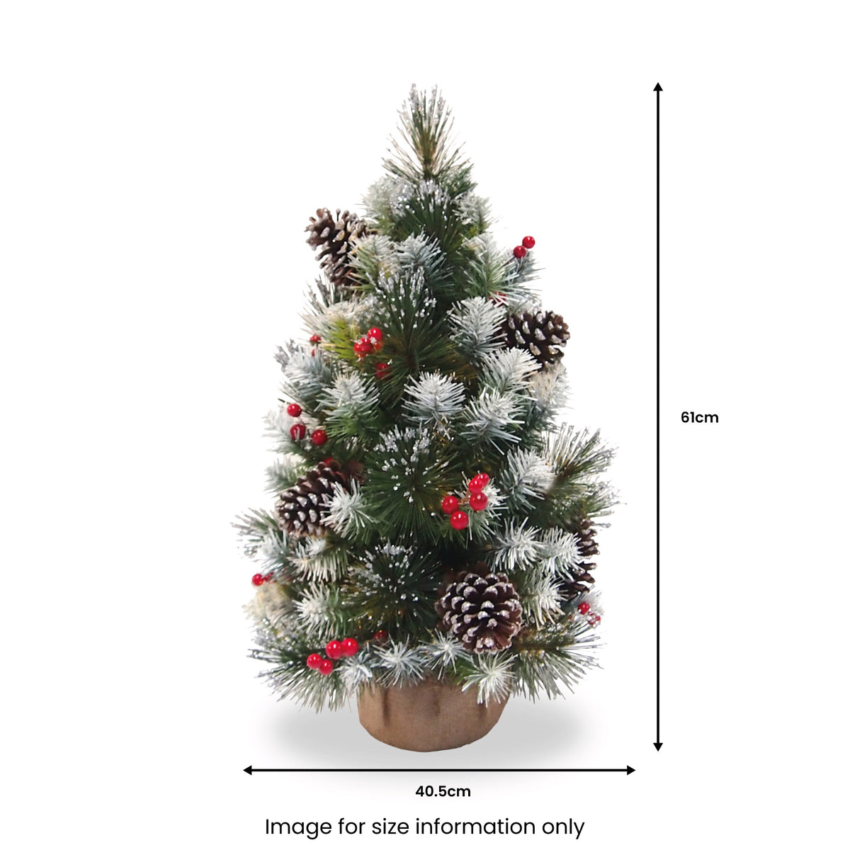 Silver Bristle 2ft Mini Christmas Tree with Burlap Berries & Cones from Roseland