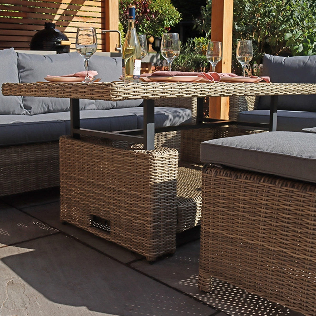 Wentworth Deluxe Rattan Sofa Lounge Set w Height Adjust Table from Roseland Furniture