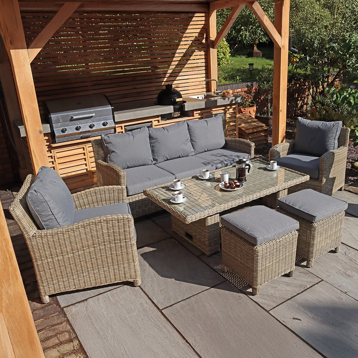 Wentworth Deluxe Rattan Sofa Lounge Set w Height Adjust Table from Roseland Furniture