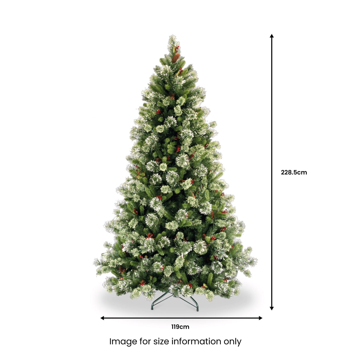 Wintry Pine 7.5ft Christmas Tree with Cones, Red Berries & Snowflakes from Roseland