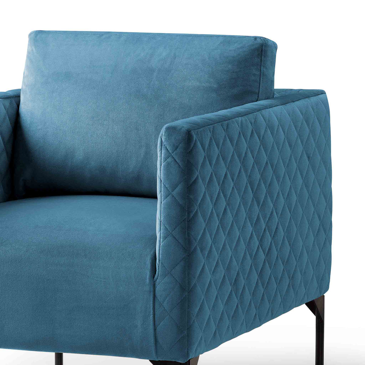 close up of the padded seat and back cushion on the Bali Peacock Velvet Accent Chair