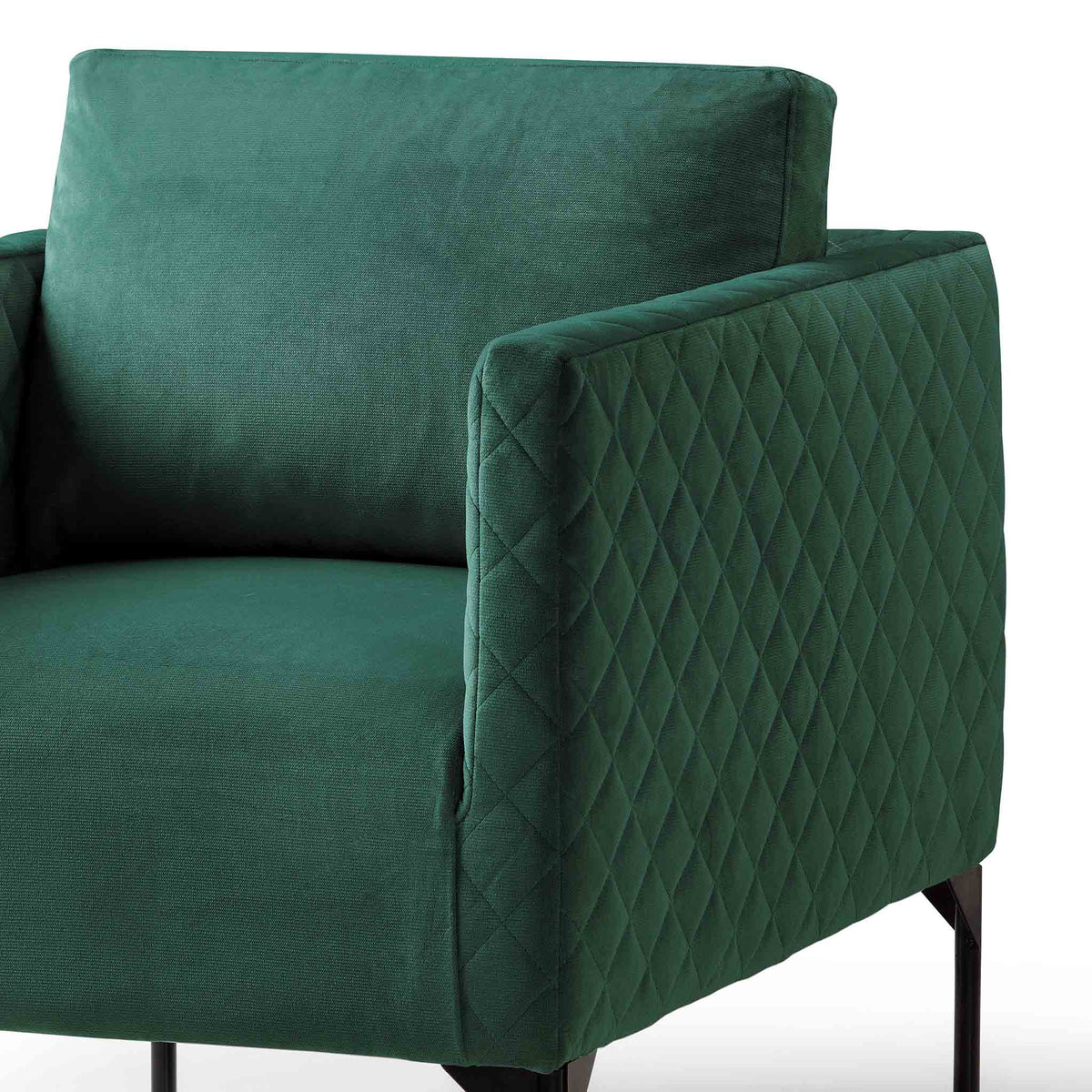 close up of the padded seat and backrest cushion on the Bali Jasper Velvet Accent Chair