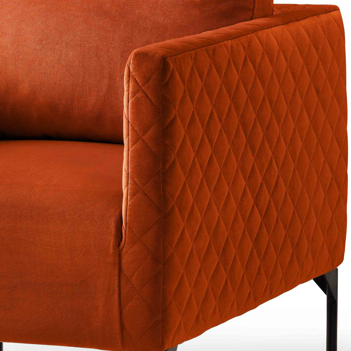 close up of the diamond stitching on the Bali Apricot Velvet Accent Chair