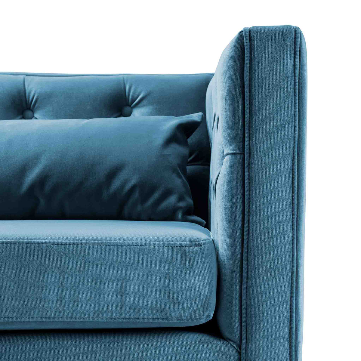 close up of the velvet tracked armrest on the Savoy Peacock Velvet 2 Seater Accent Chair