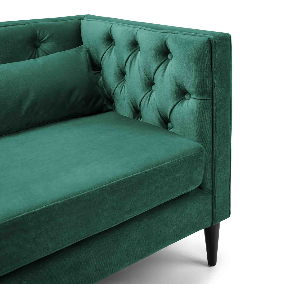 close up of the padded foam seat on the Savoy Jasper Velvet 2 Seater Accent Sofa