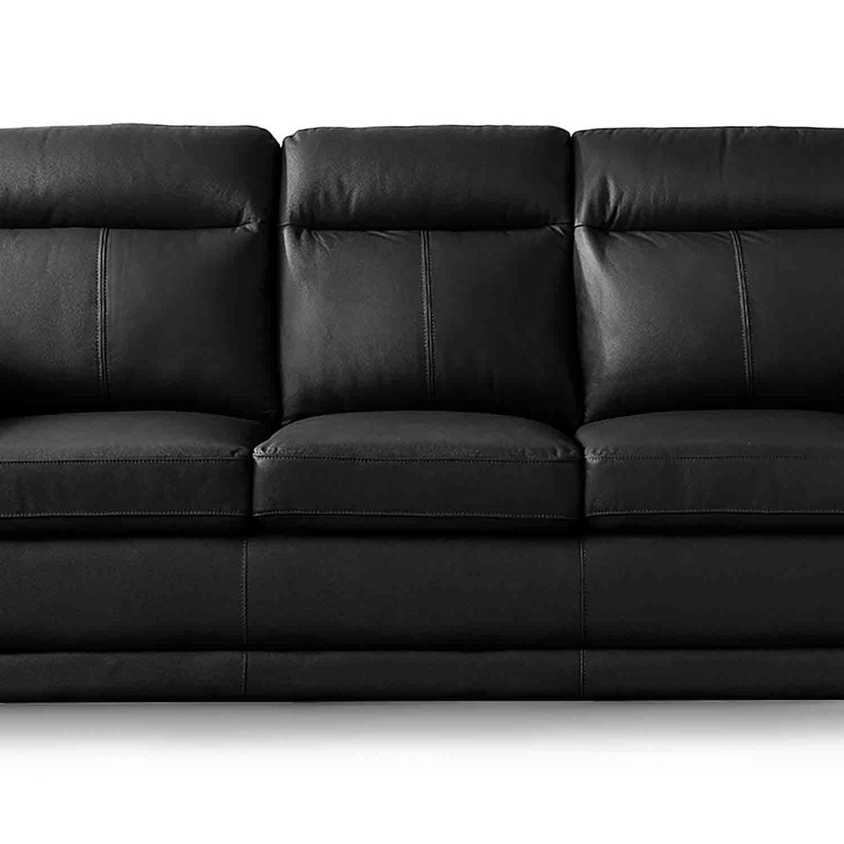 Hugo Black 3 Seater Leather Sofa - Close up of mid section of sofa