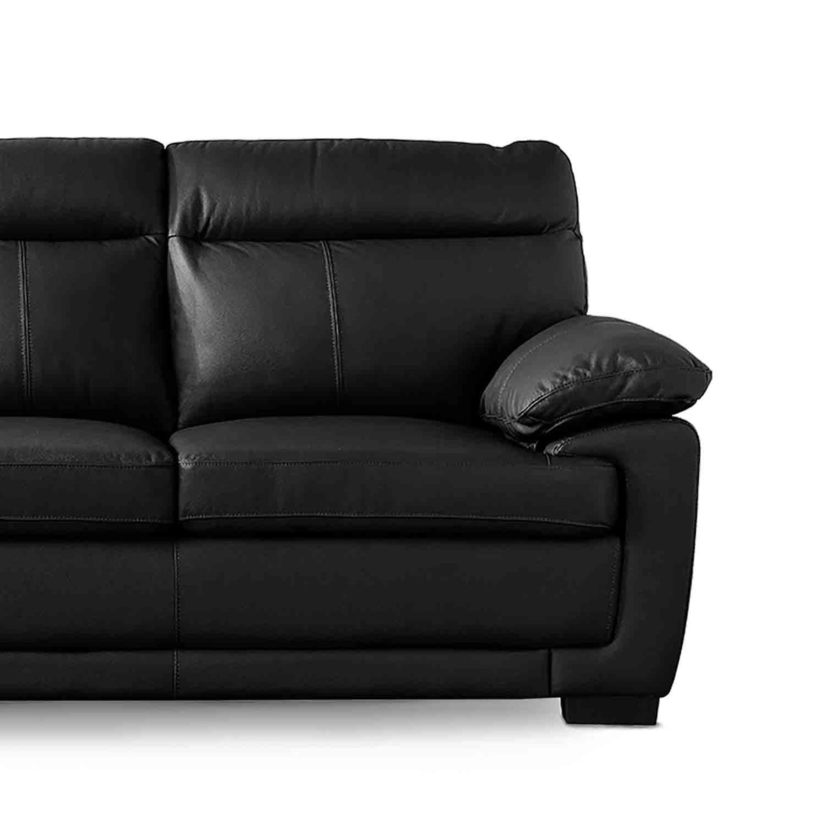 Hugo Black 3 Seater Leather Sofa - Close up of end seat on sofa