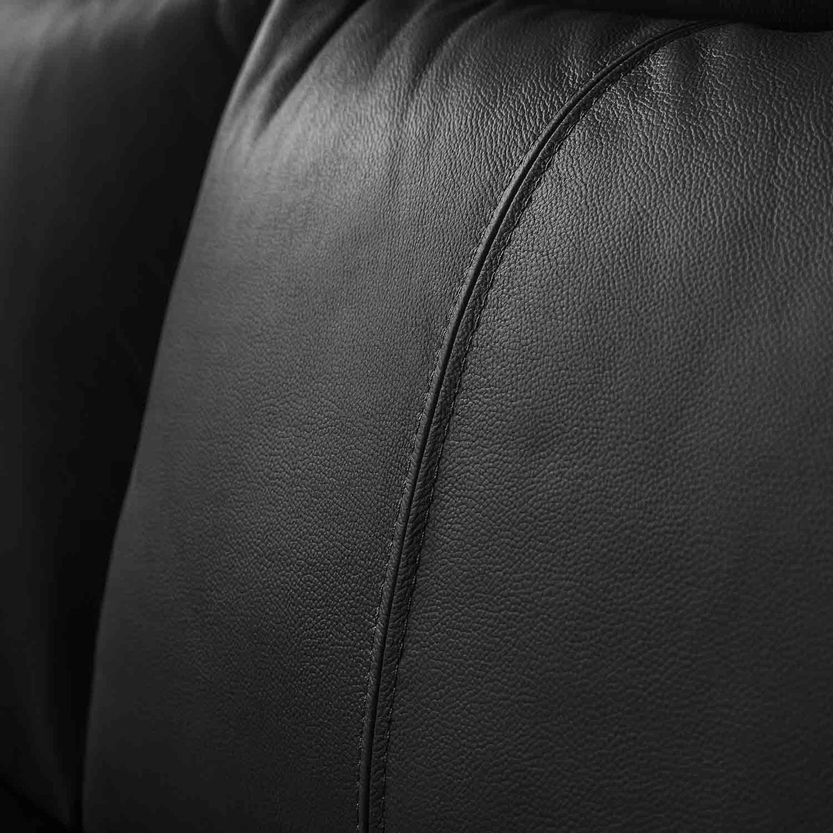 Hugo Black 3 Seater Leather Sofa - Close up of back cushion on sofa