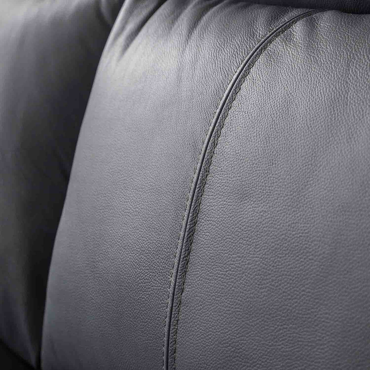Hugo Grey 3 Seater Leather Sofa - Close up of back cushion on sofa