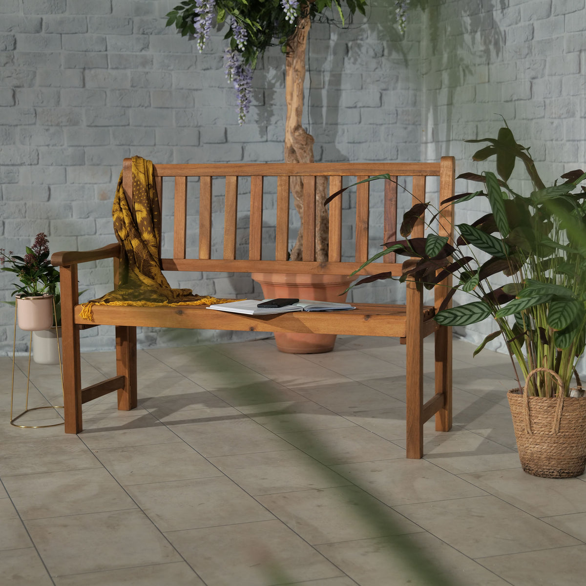 3 Person Acacia Wooden Outdoor Bench