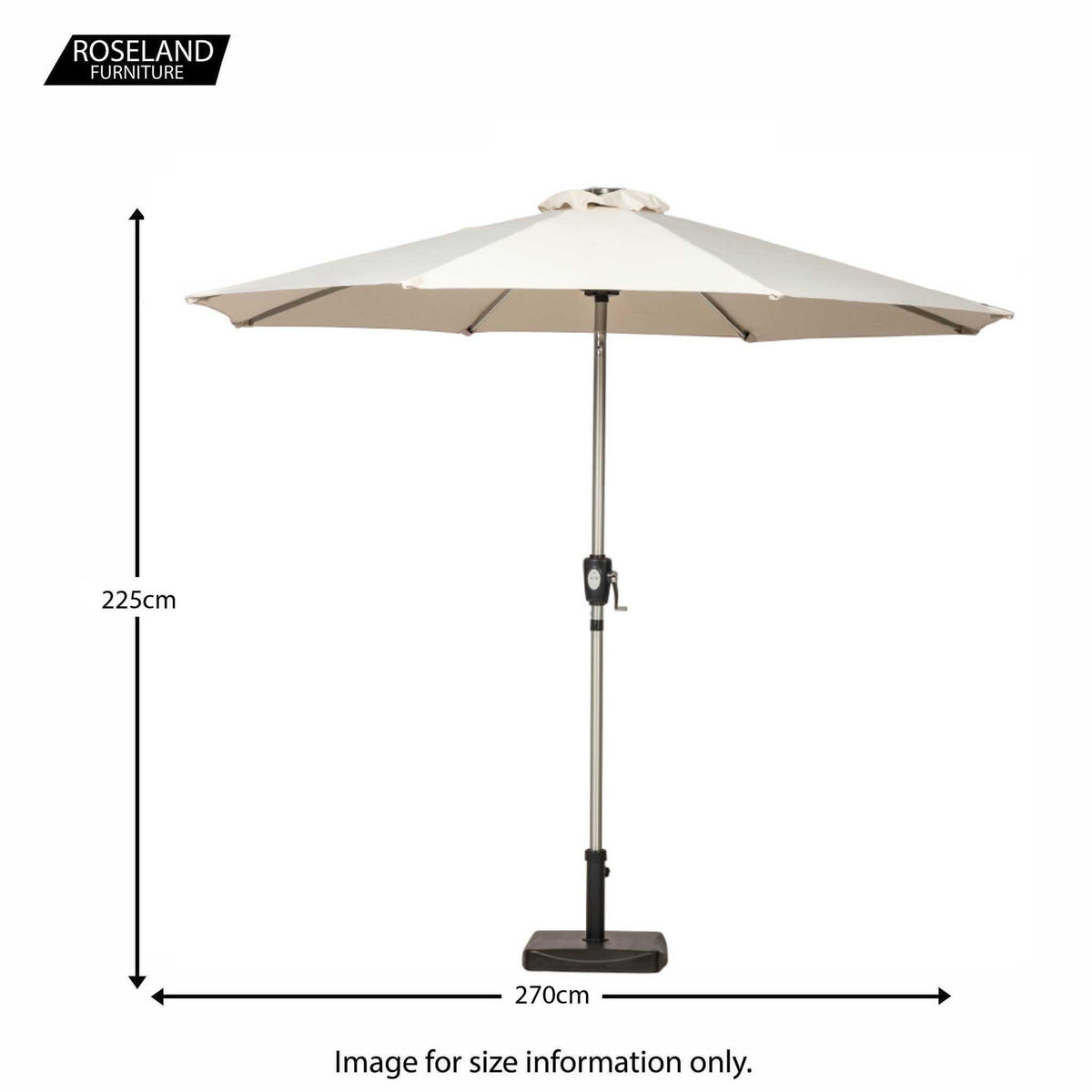 2.7m Ivory LED Lit Solar Powered Outdoor Crank and Tilt Parasol - Size Guide