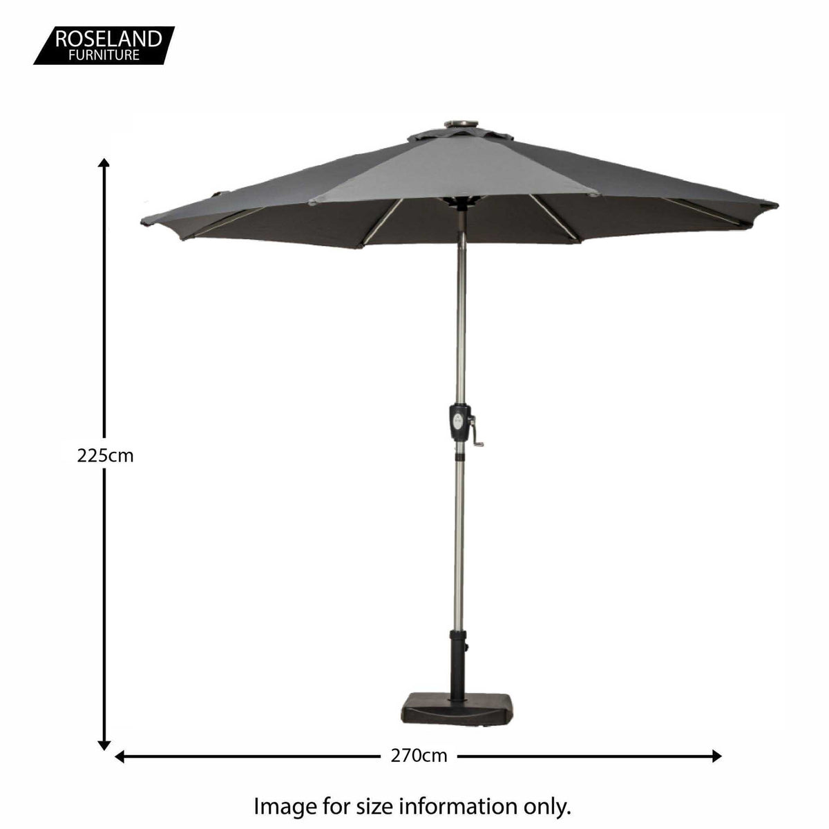 2.7m Grey LED Lit Solar Powered Outdoor Crank and Tilt Parasol - Size Guide