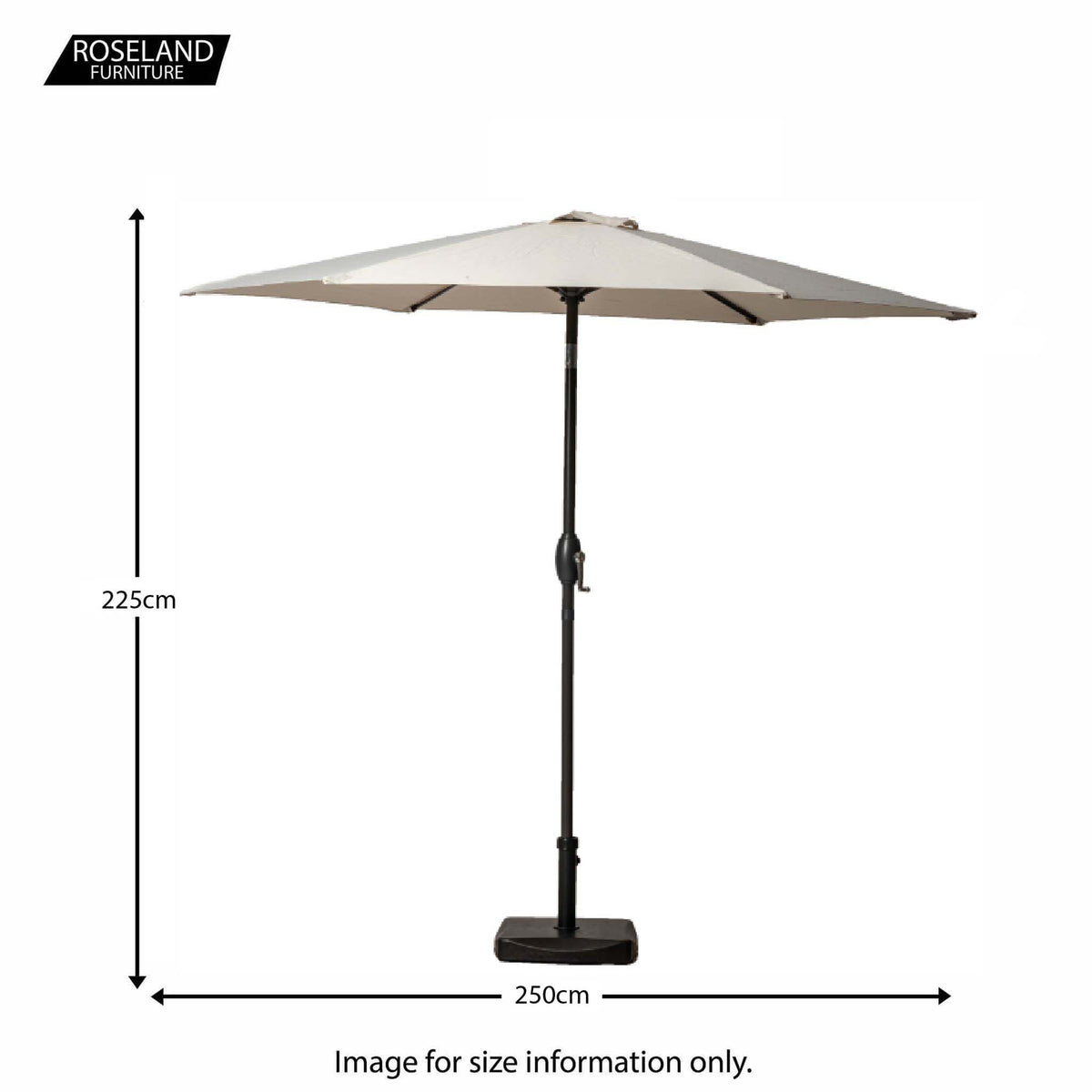 Ivory 2.5m Parasol with Grey Aluminium Pole - Size Guide