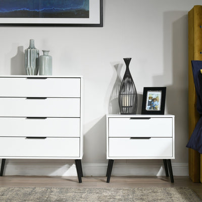 Asher White 2 Drawer Side Table with Black Legs