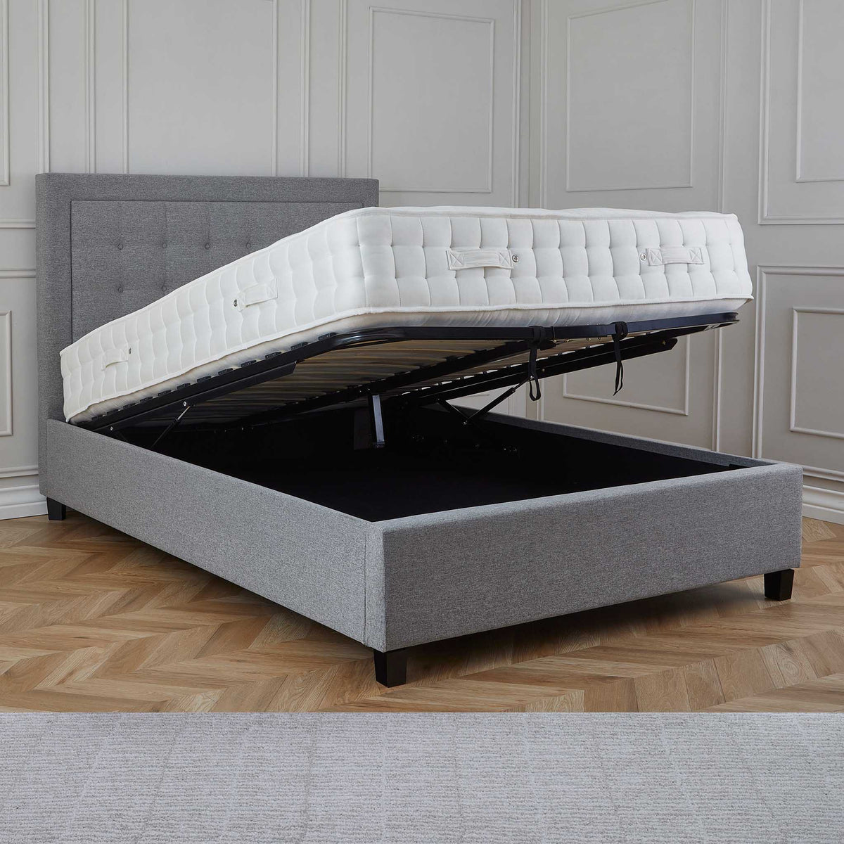 Ashley Grey Upholstered Ottoman Bed 