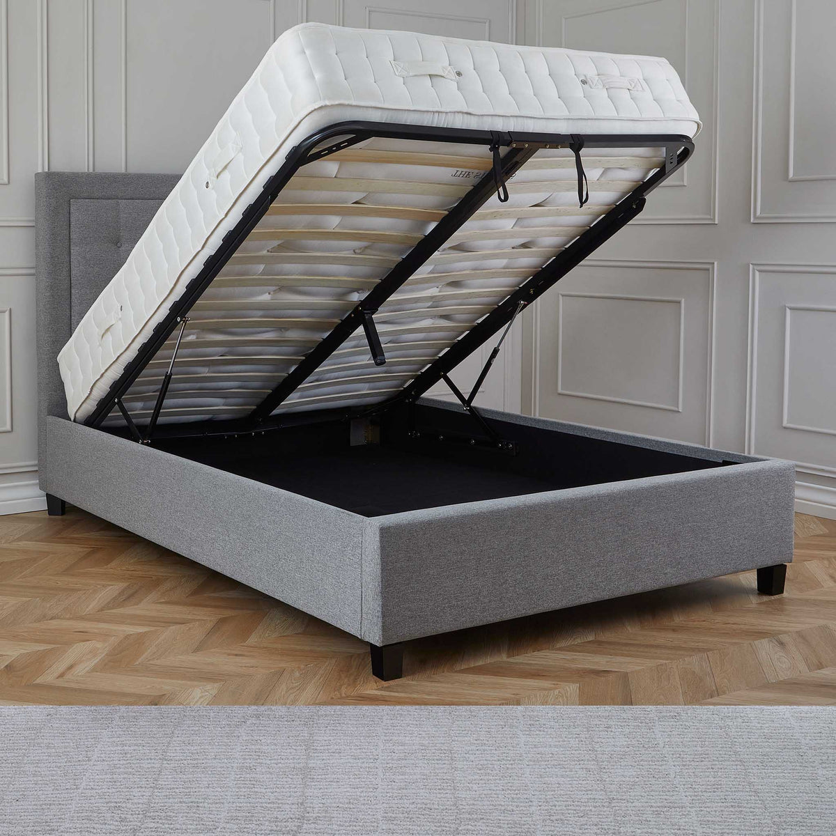 Ashley Grey Upholstered Ottoman Storage Bed 