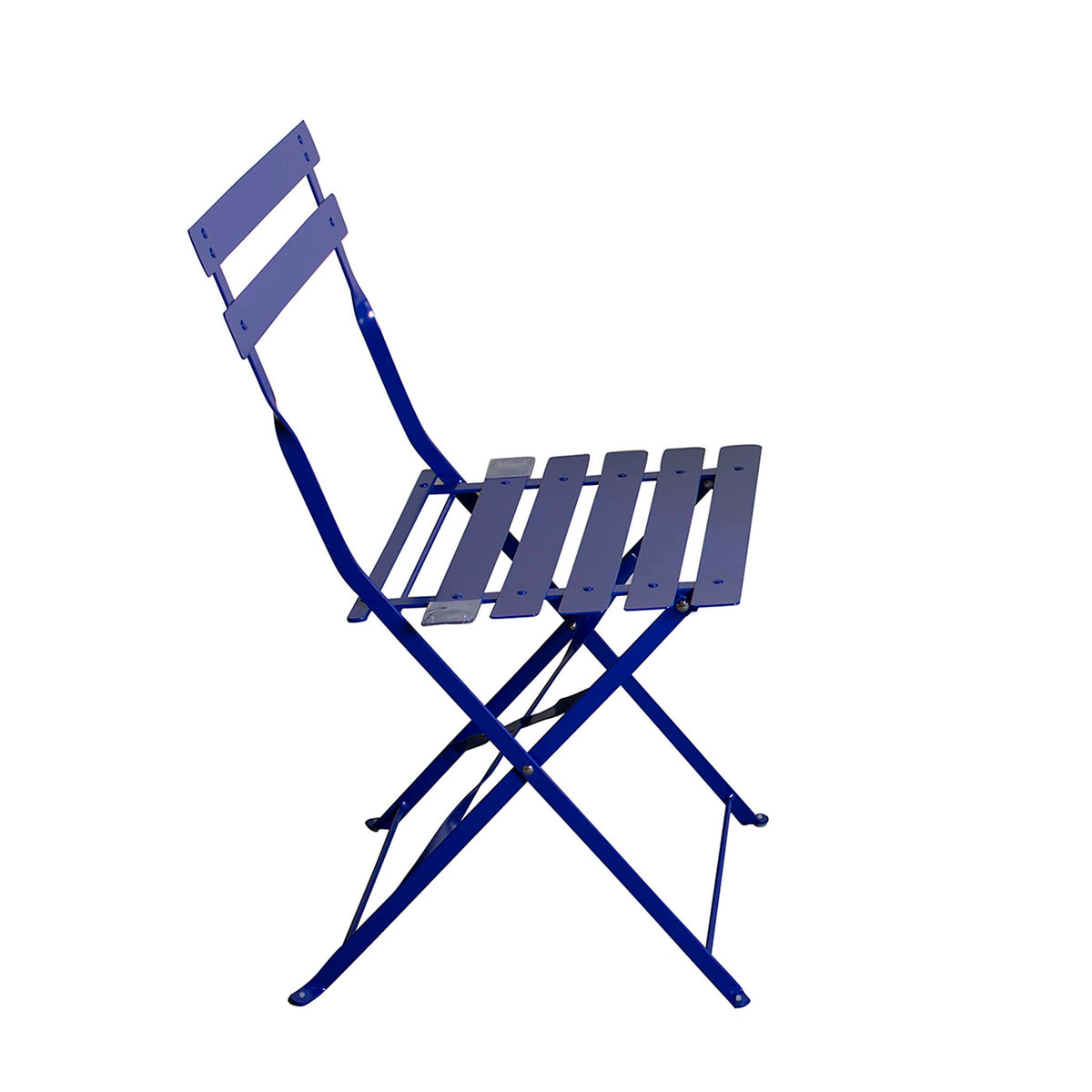 Bistro Blue Folding Table and Two Chairs - Side view of chair