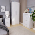 Bellamy White wireless charging 3 drawer bedside table from Roseland for bedroom