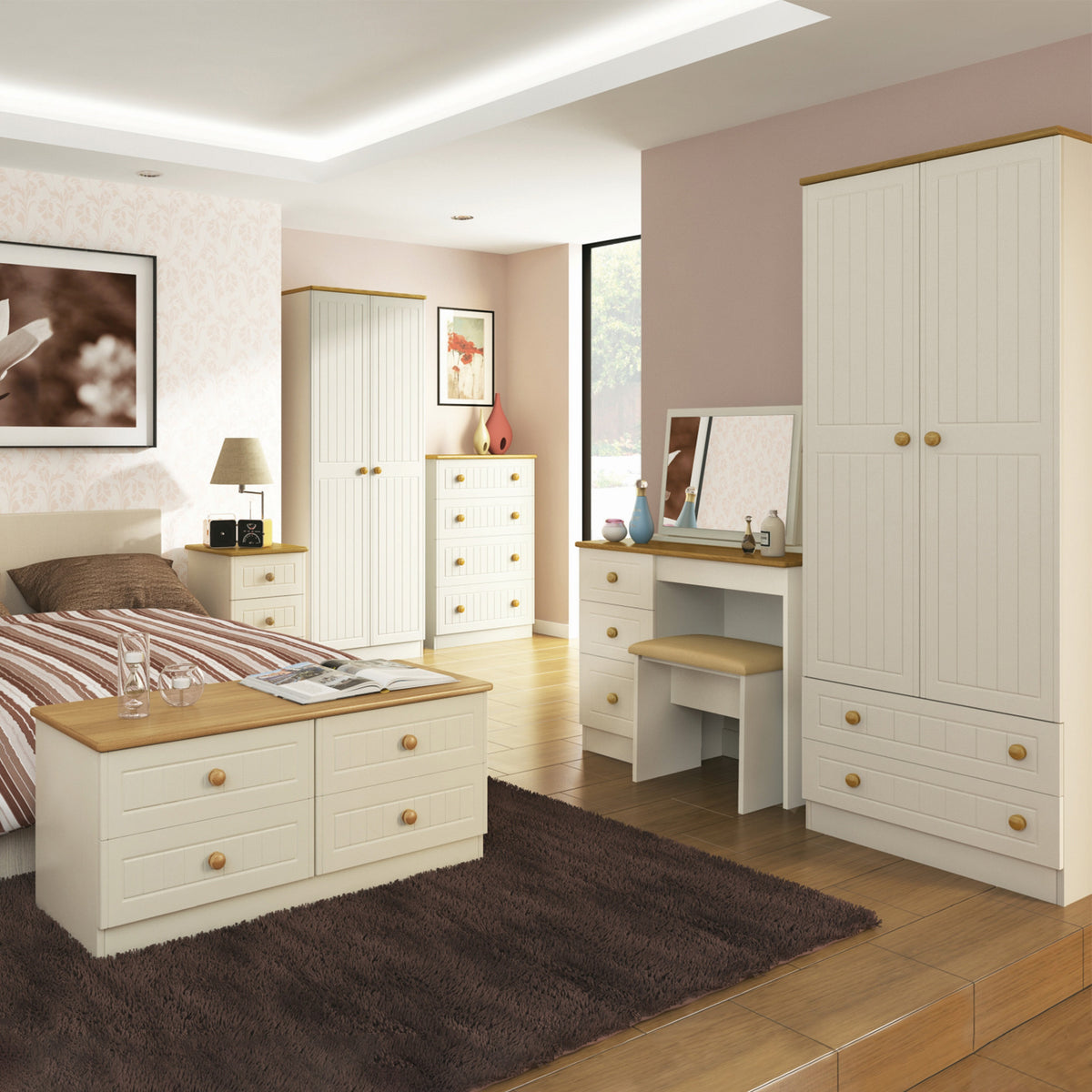 Brixham Cream 2 Door 2 Drawer Wardrobe from Roseland